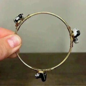 Minimalistic Gold Tone Wrapped Stone Cluster Bangle Bracelet